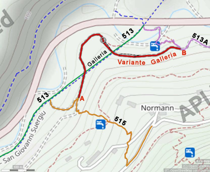 bypass del tratto del sentiero 513 non percorribile temporaneamente