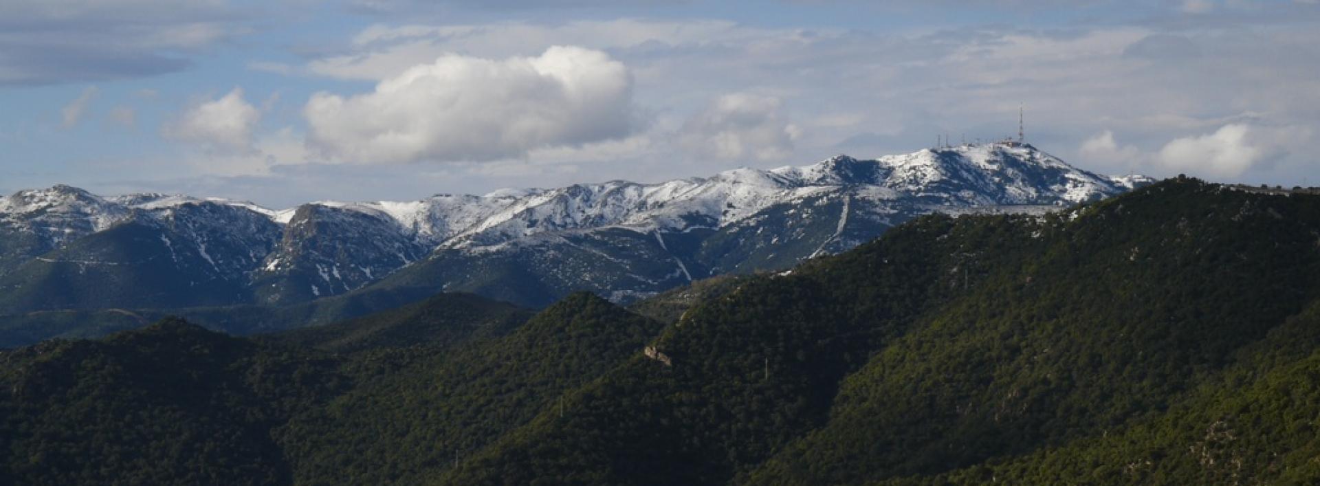 Panorama da Monte Cresia con il Monte Serpeddì innevato sullo sfondo.